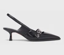 Lederpumps Mit Riemchen Und Ösen - Schwarz