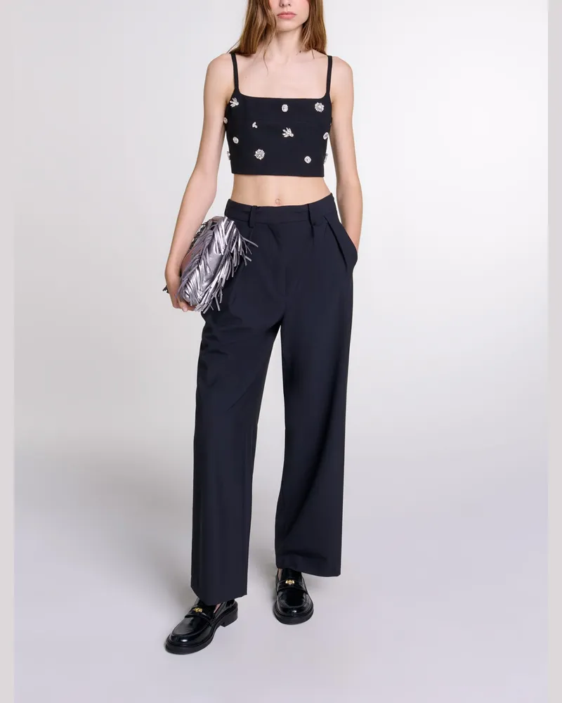 Maje Weite Hose Mit Gürtel - Schwarz Schwarz