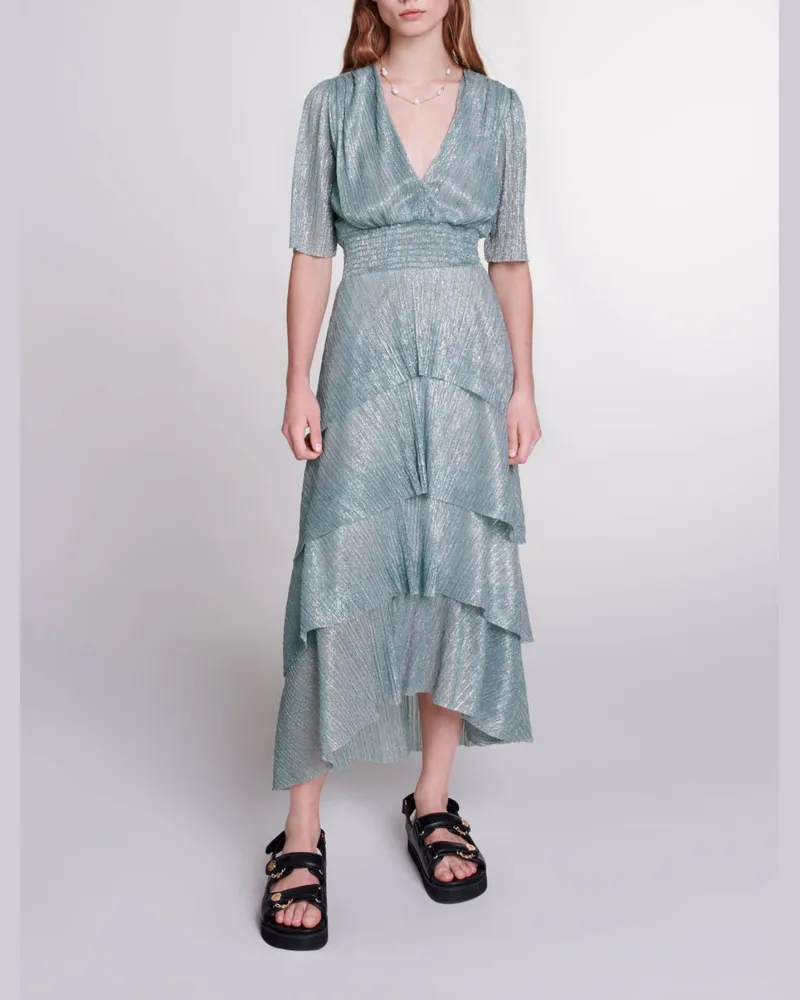 Maje Kleid Mit Rüschen Aus Lurex-stretch - Vert Argente Vert