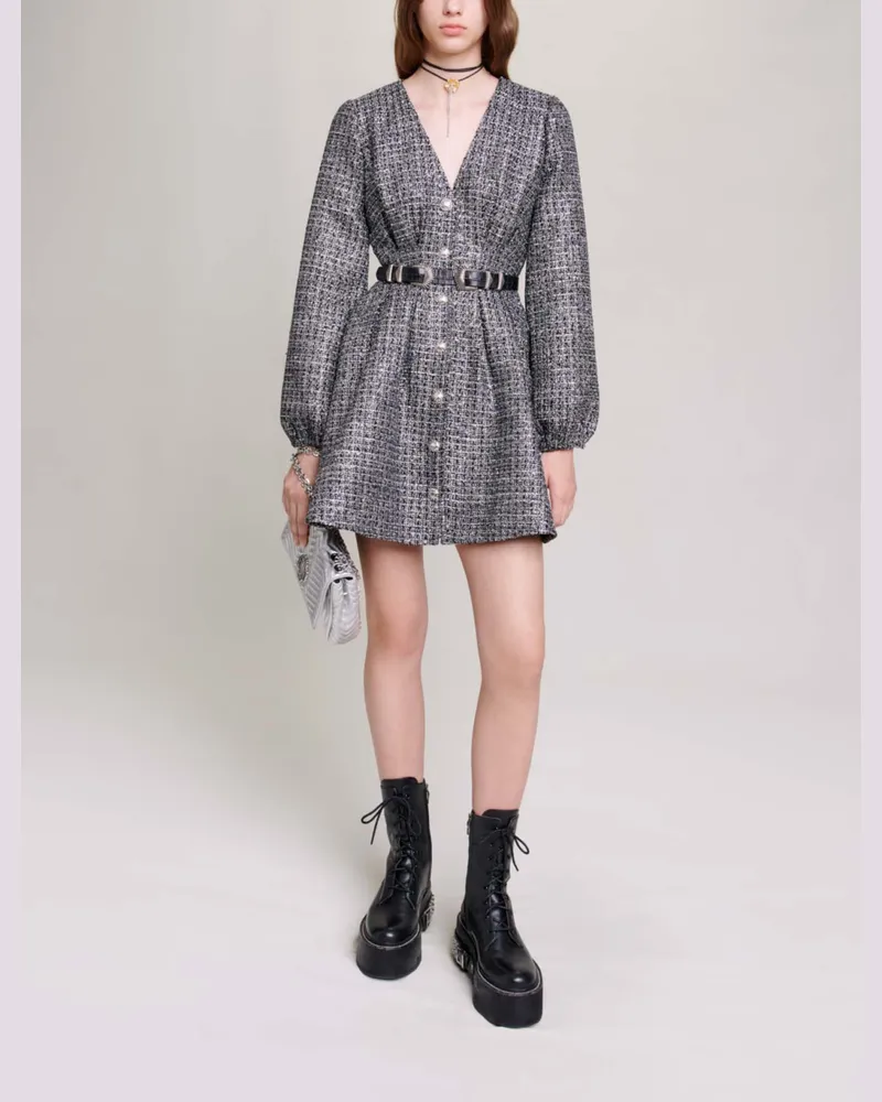 Maje Kurzes Glänzendes Kleid - Silber Silber