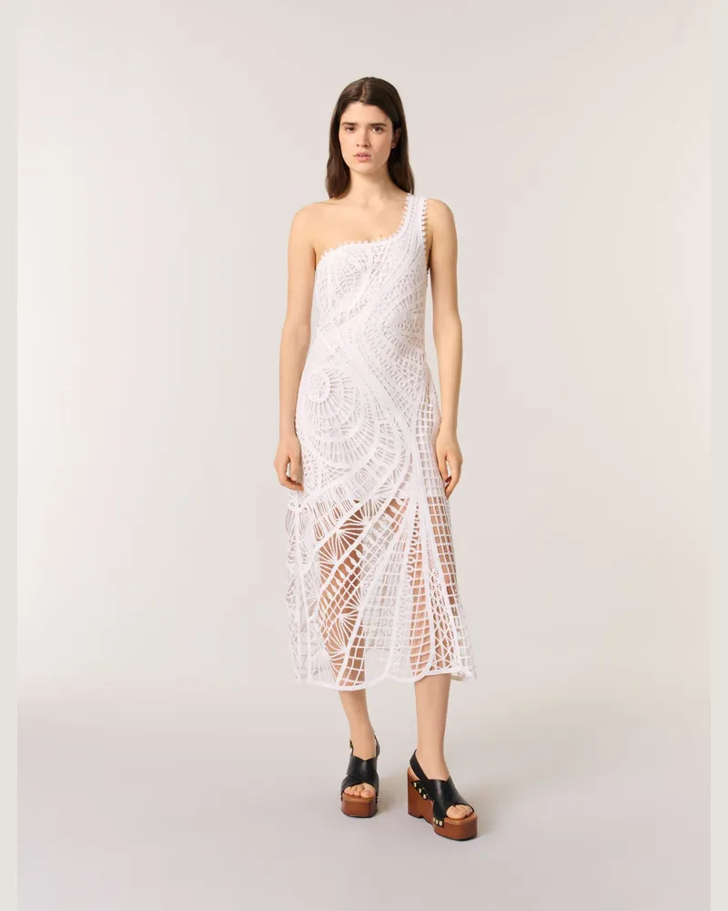 Maje Asymmetrisches Langes Häkelkleid - Weiß Weiß