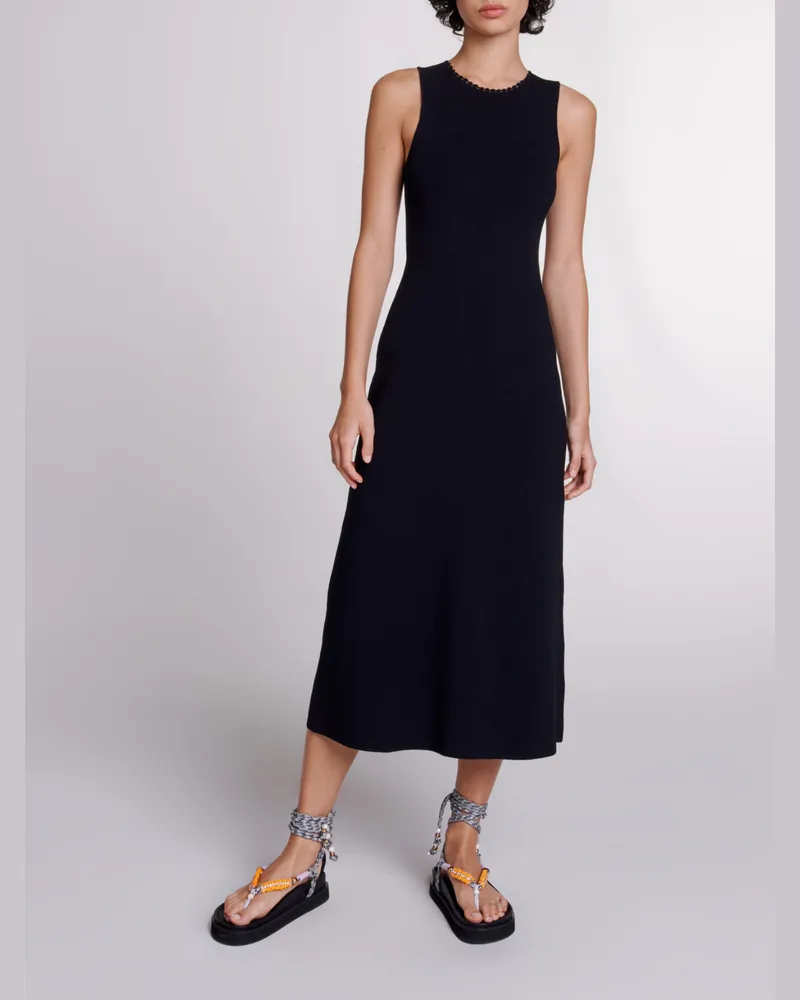 Maje Langes Strickkleid Mit Aussparungen - Schwarz Schwarz