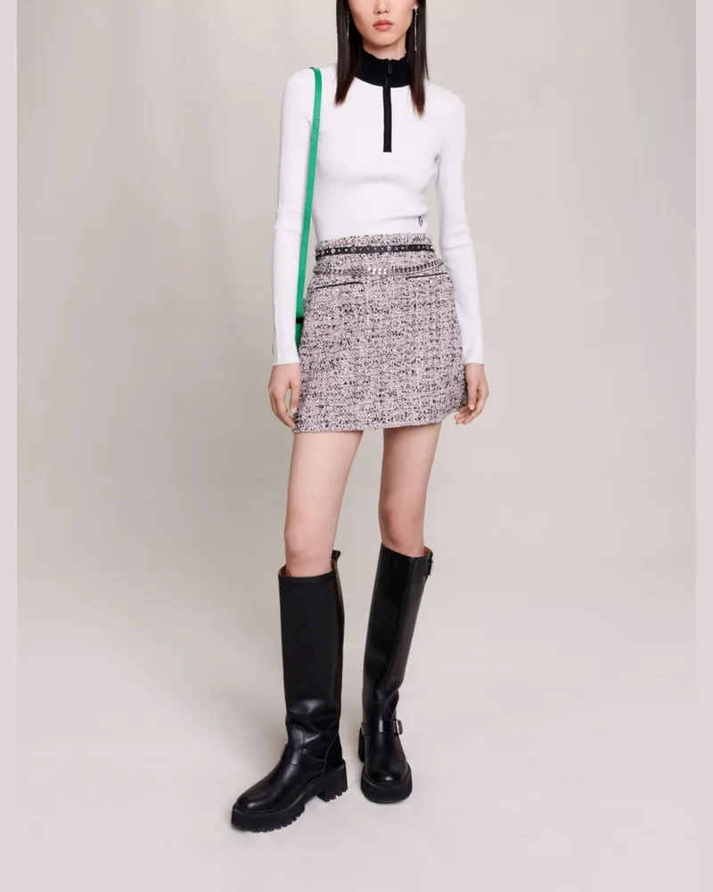 Maje Kurzer Rock Aus Tweed - Rosa / Schwarz Rosa