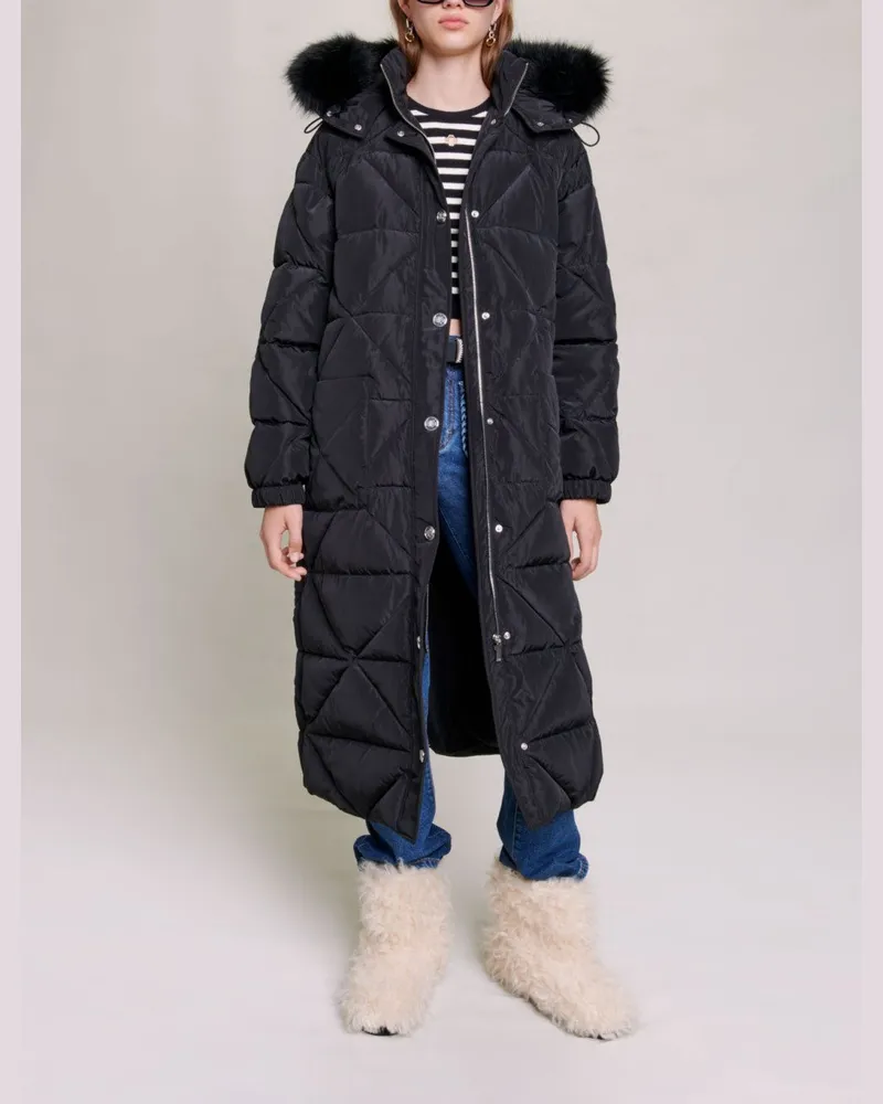 Maje Lange Steppjacke - Schwarz Schwarz