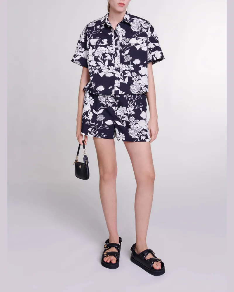 Maje Kurzes Hemd Mit Druckmuster - Imprime Floral Ecru Noir Imprime