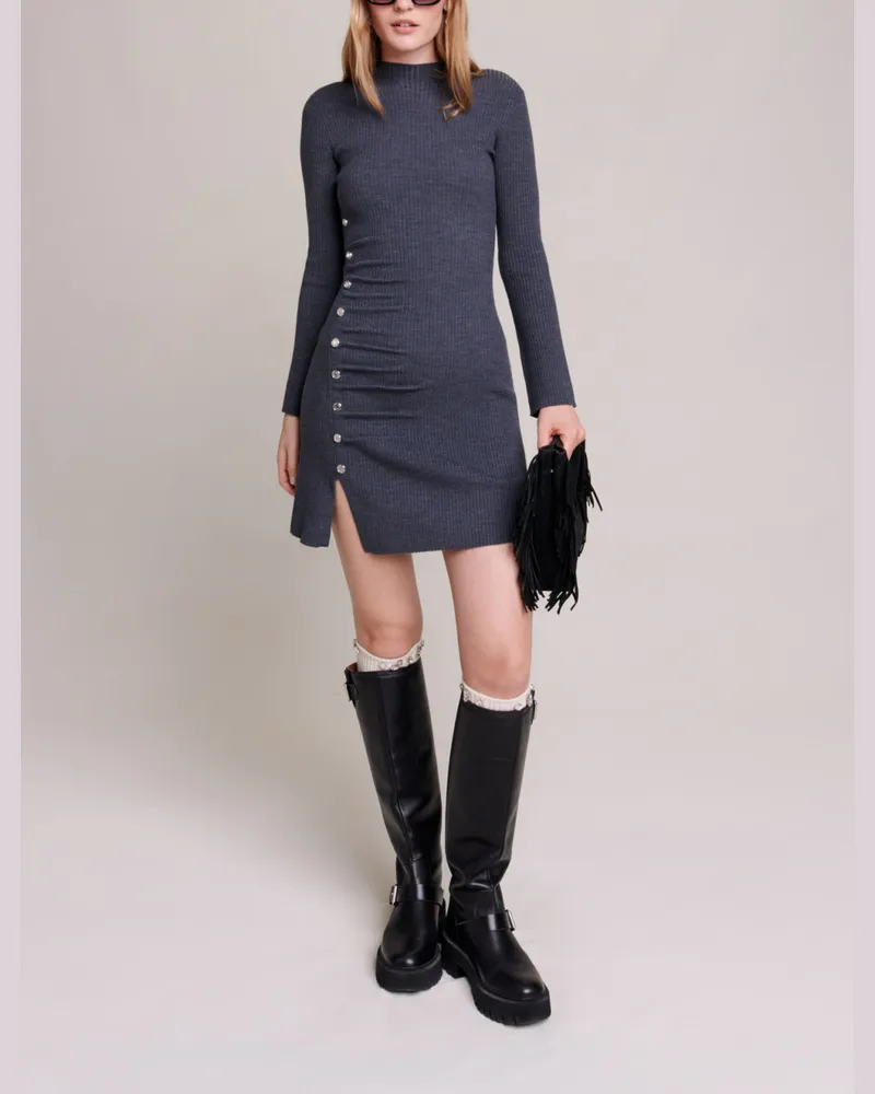 Maje Kurzes Strickkleid - Grau Dunkelgrau