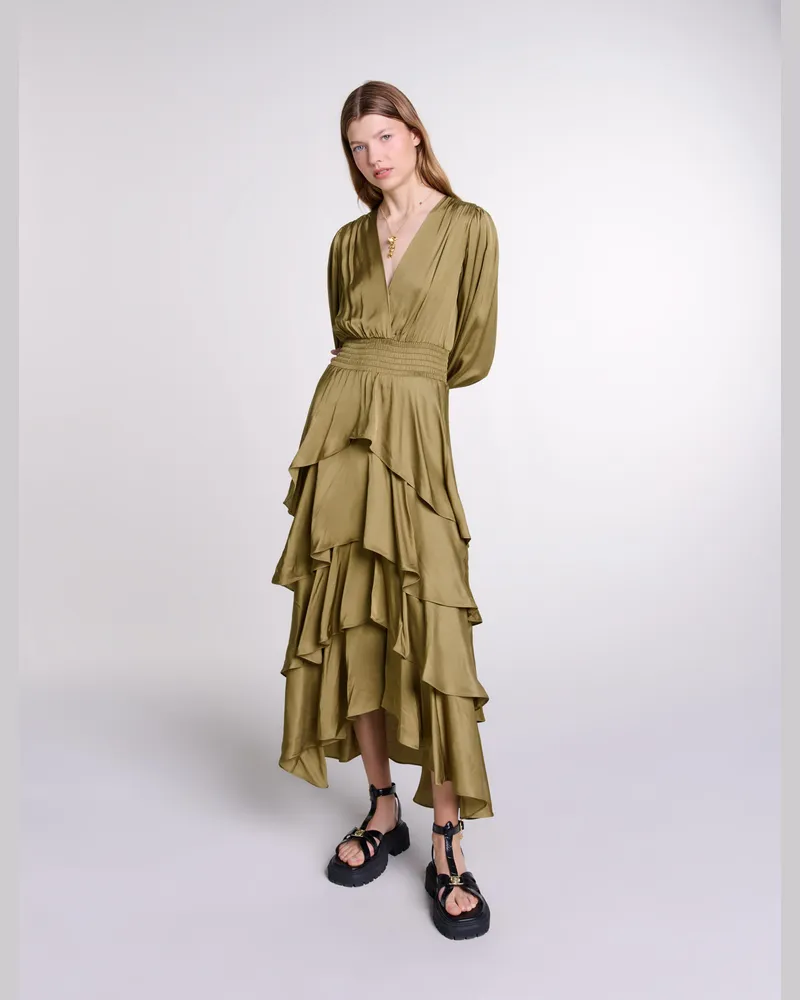 Maje Langes Kleid Mit Volants - Khaki Khaki