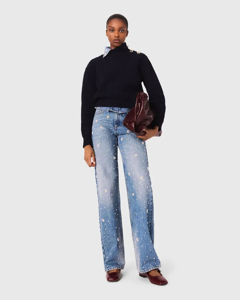 Maje Weite Jeans Mit Stickereien - Blau Blau