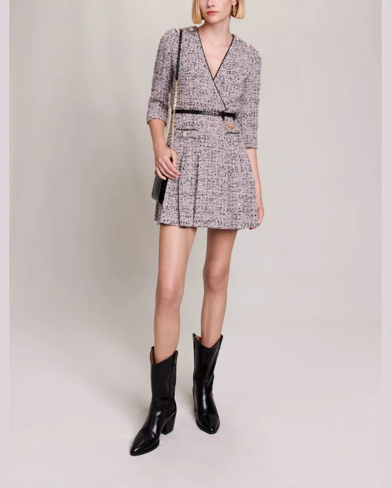 Maje Kurzes Tweedkleid - Rosa / Schwarz Rosa