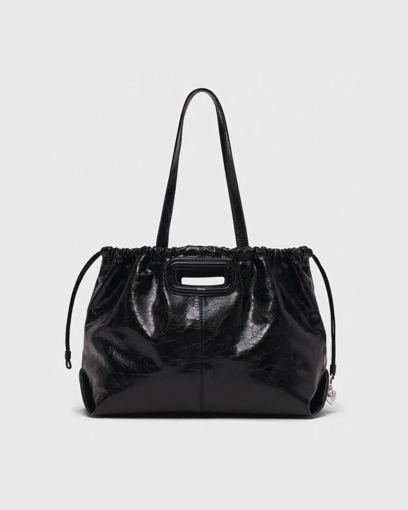 Maje Tote-tasche M Aus Craquelé-leder - Schwarz Schwarz