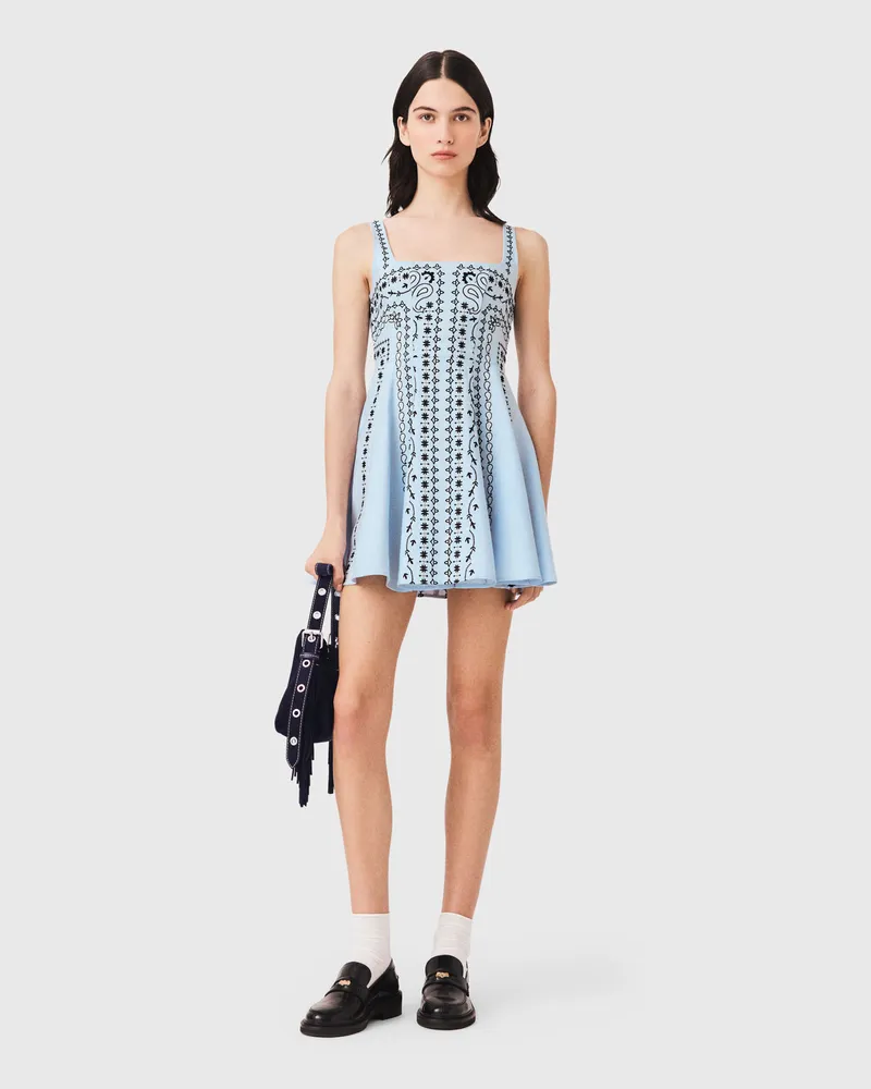 Maje Kurzes Besticktes Leinenmix-kleid - Blau Blau