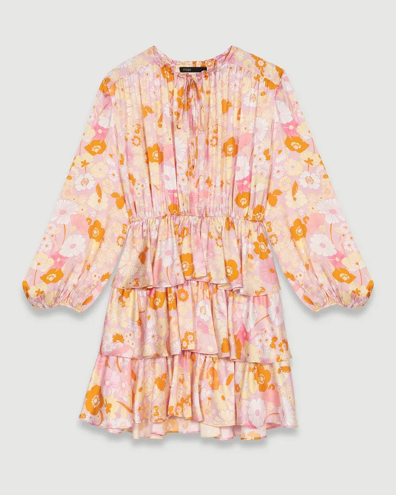 Maje Kleid Mit Rüschen - Flower-power Rosa Flower-power