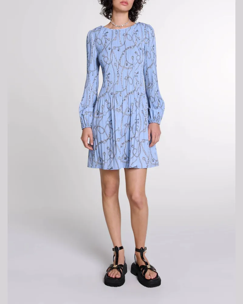 Maje Bedrucktes Plissee-kleid - Imprime Chaines Bleu Imprime