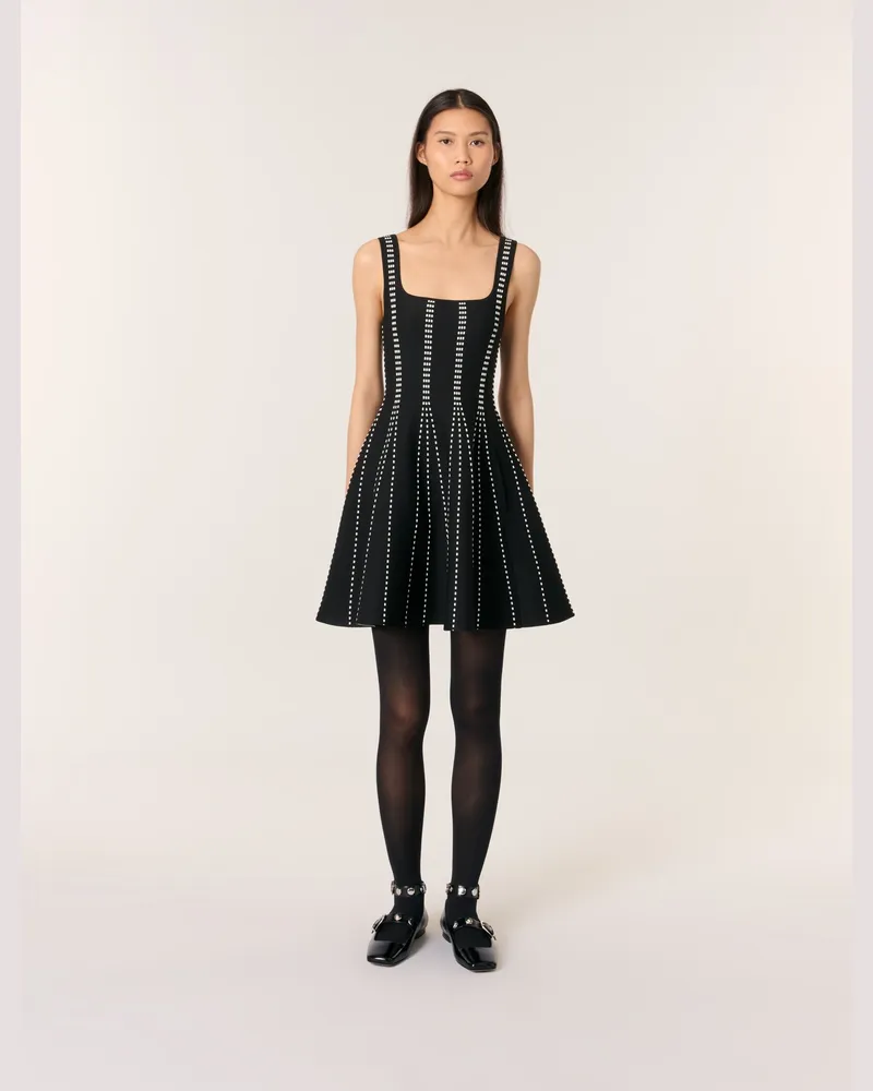 Maje Kurzes Kleid Aus Jacquard-strick - Schwarz / Ecru Schwarz