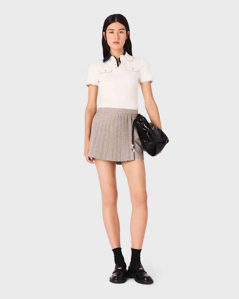 Maje Trompe-l'ail-shorts Mit Strass - Grau Hellgrau