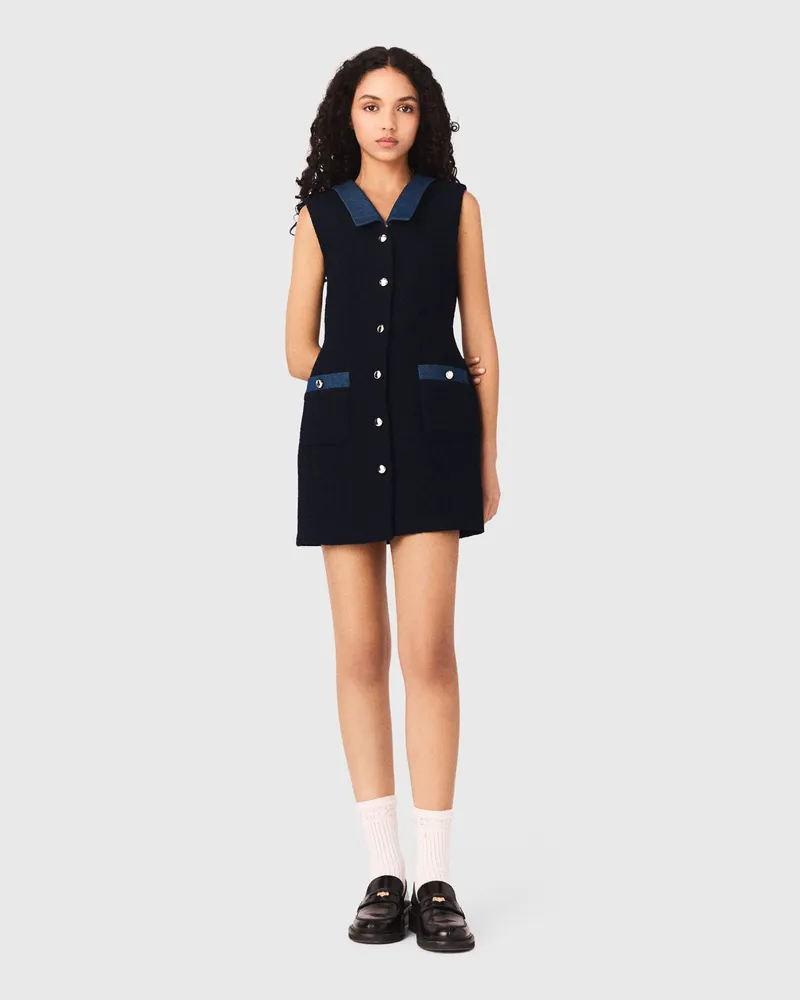 Maje Tweedkleid Mit Denim-details - Marineblau Marine