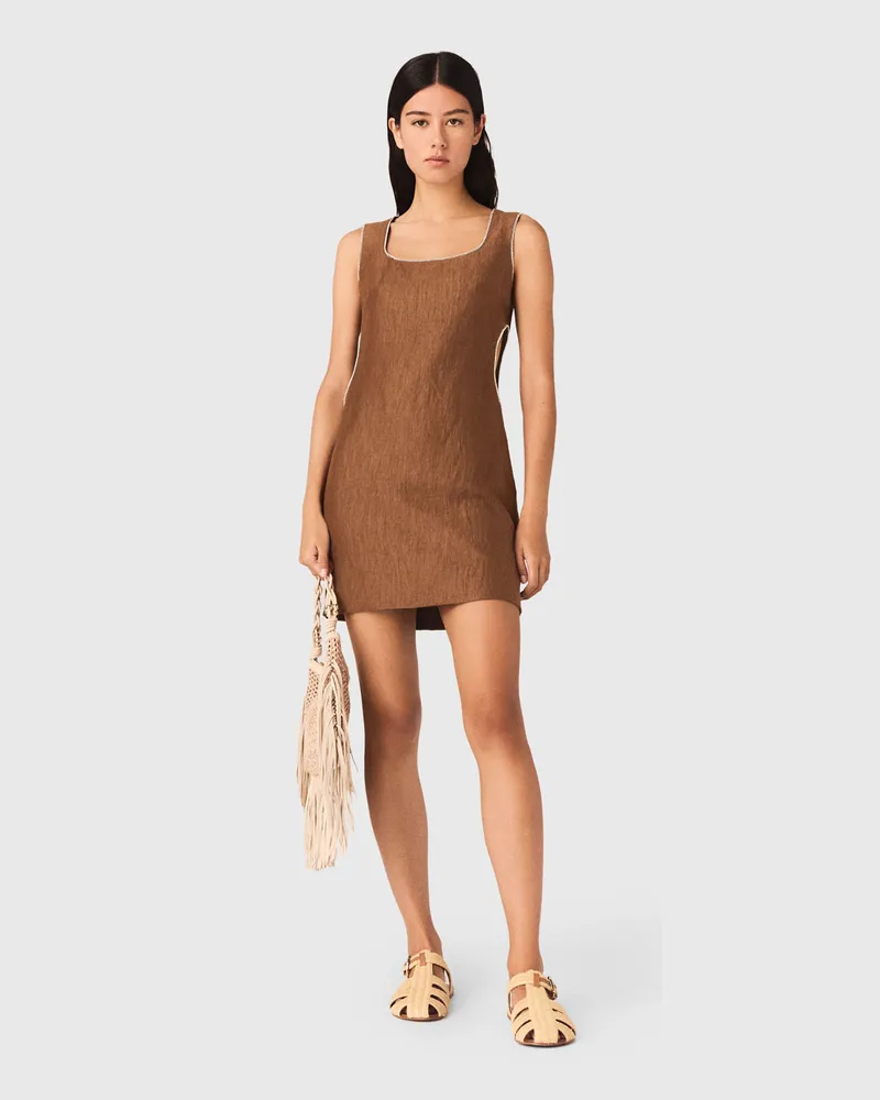 Maje Kurzes Kleid Aus Leinenmischung - Braun Braun