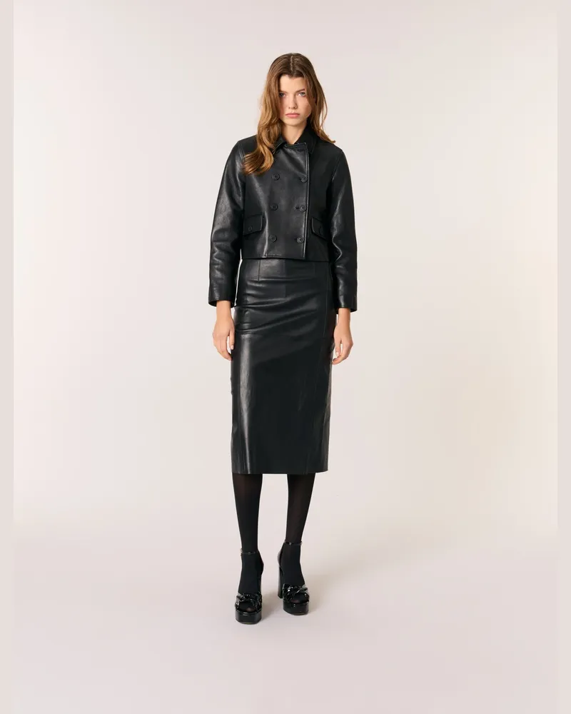 Maje Kurze Lederjacke - Schwarz Schwarz