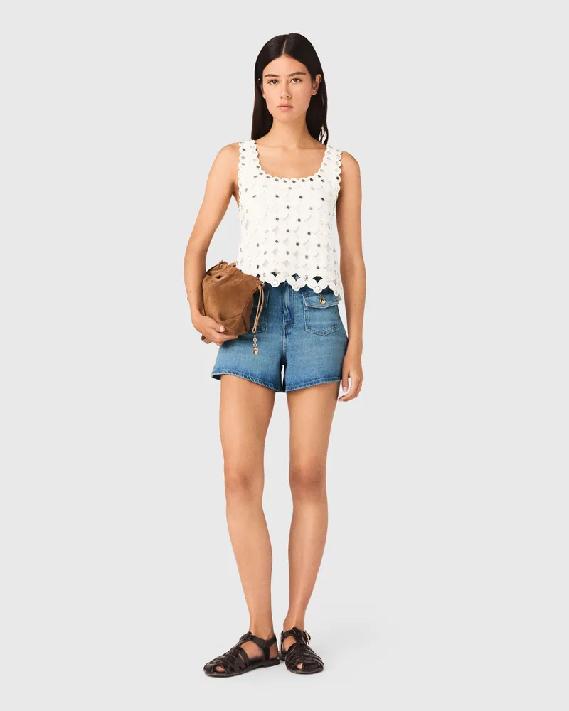 Maje Gehäkeltes Top Mit Spiegeln - Weiß Weiß