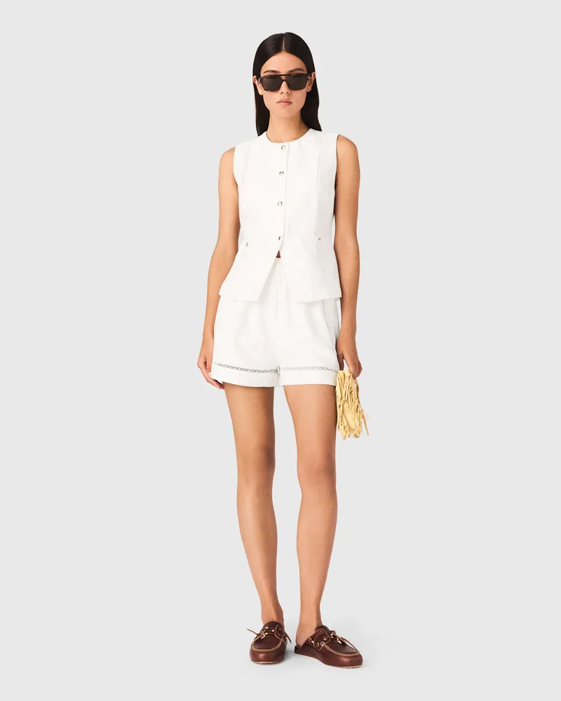 Maje Leinenmix-shorts Mit Stickerei - Weiß Weiß