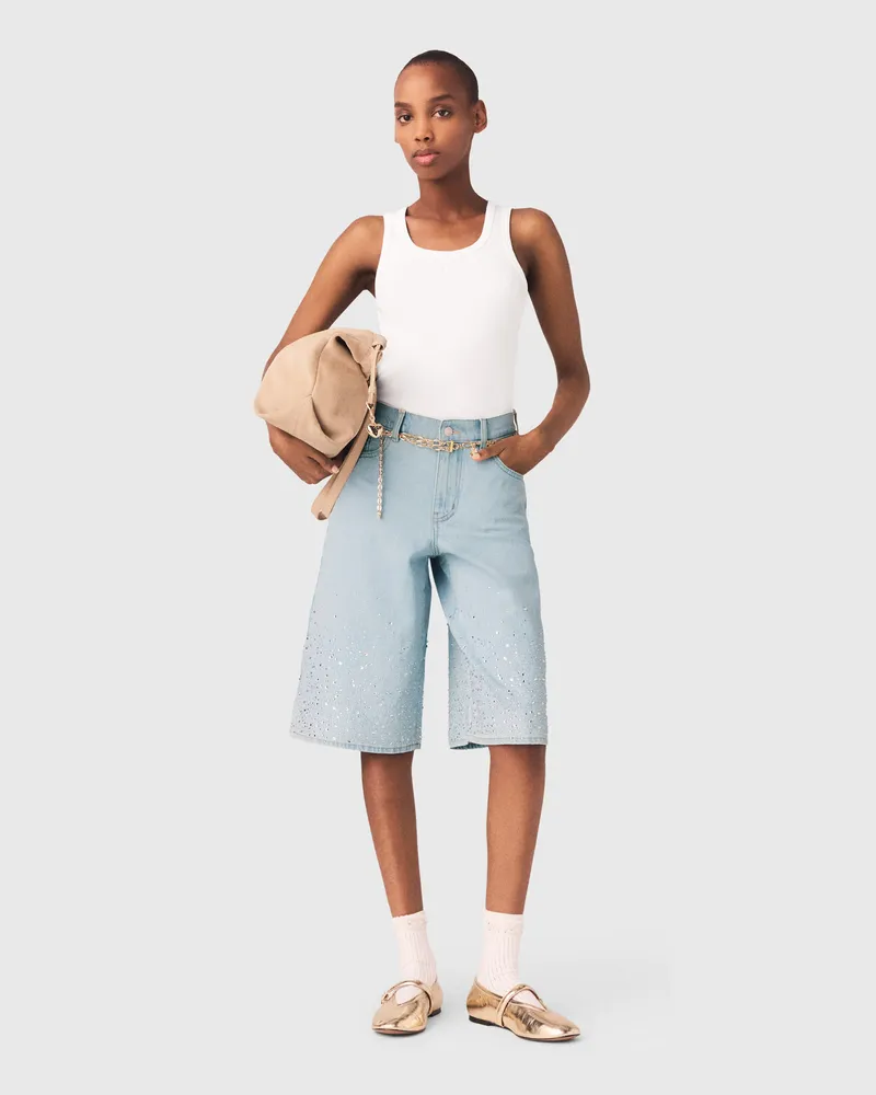 Maje Bermudashorts Mit Strass - Blau Himmelblau