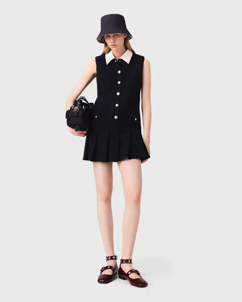 Maje Kurzes Tweedkleid, Abnehmbar Kragen - Marineblau Marine