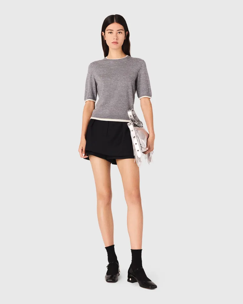Maje Pullover Aus 100% Wolle Mit Strass - Grau Grau
