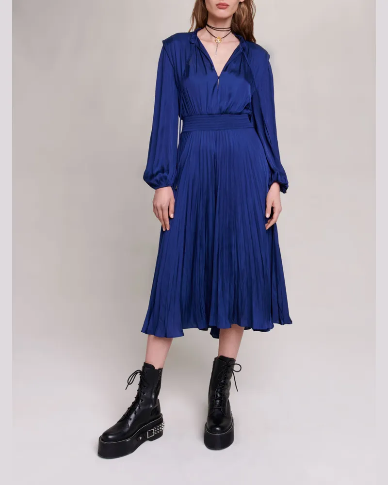 Maje Plissiertes Und Seidiges Midikleid - Klein-blau Klein-blau