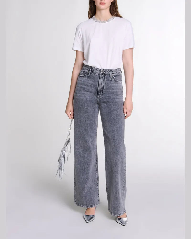 Maje T-shirt Mit Schmuckkragen - Festliche Kleidung - Weiß Weiß