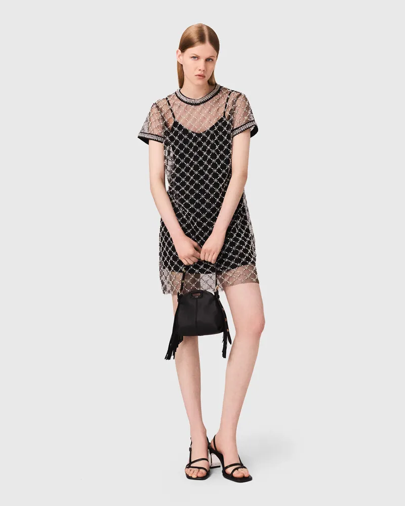 Maje Kurzes Kleid Aus Besticktem Tüll - Schwarz Schwarz