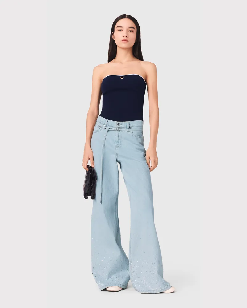 Maje Weite Jeans Mit Strass - Blau Himmelblau