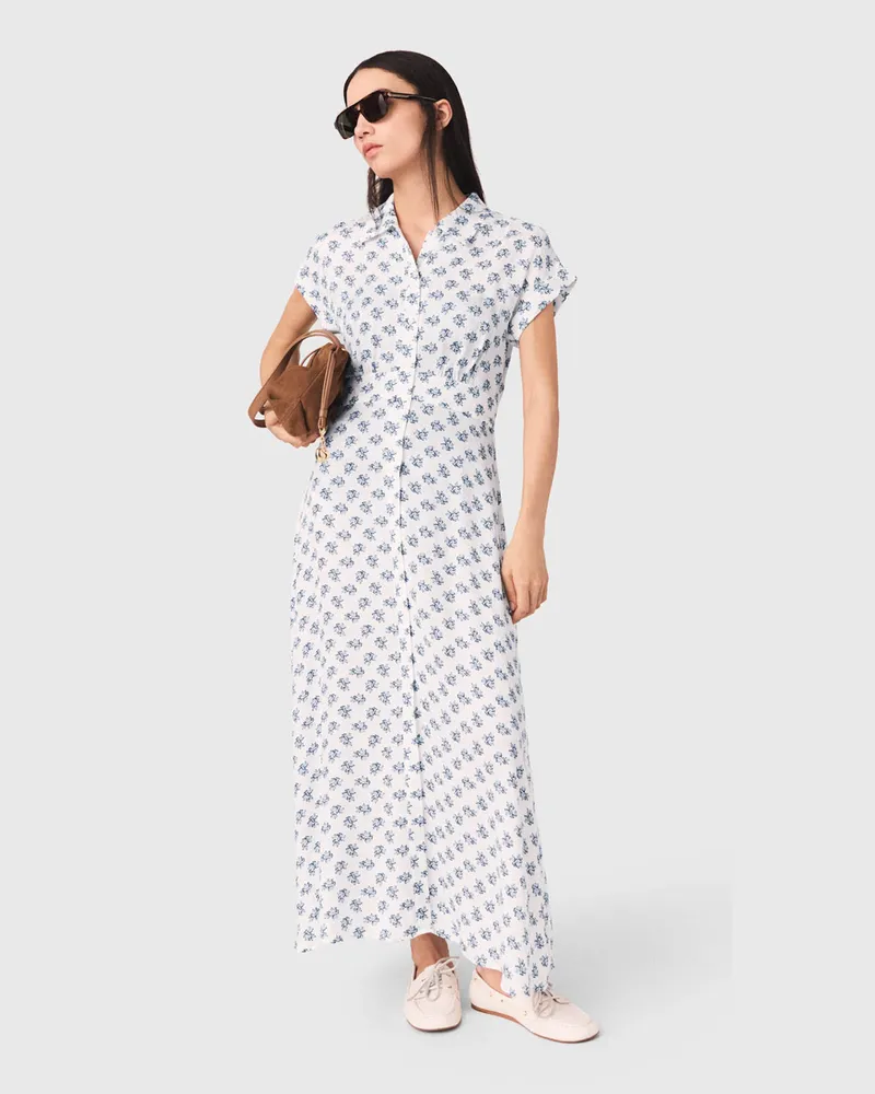 Maje Langes Bedrucktes Jacquard-kleid - Marine Denim Marine