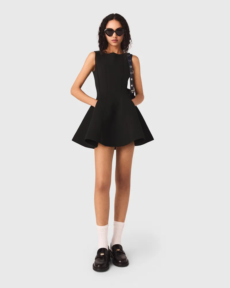 Maje Skaterkleid Mit Schmuckknoten - Schwarz Schwarz