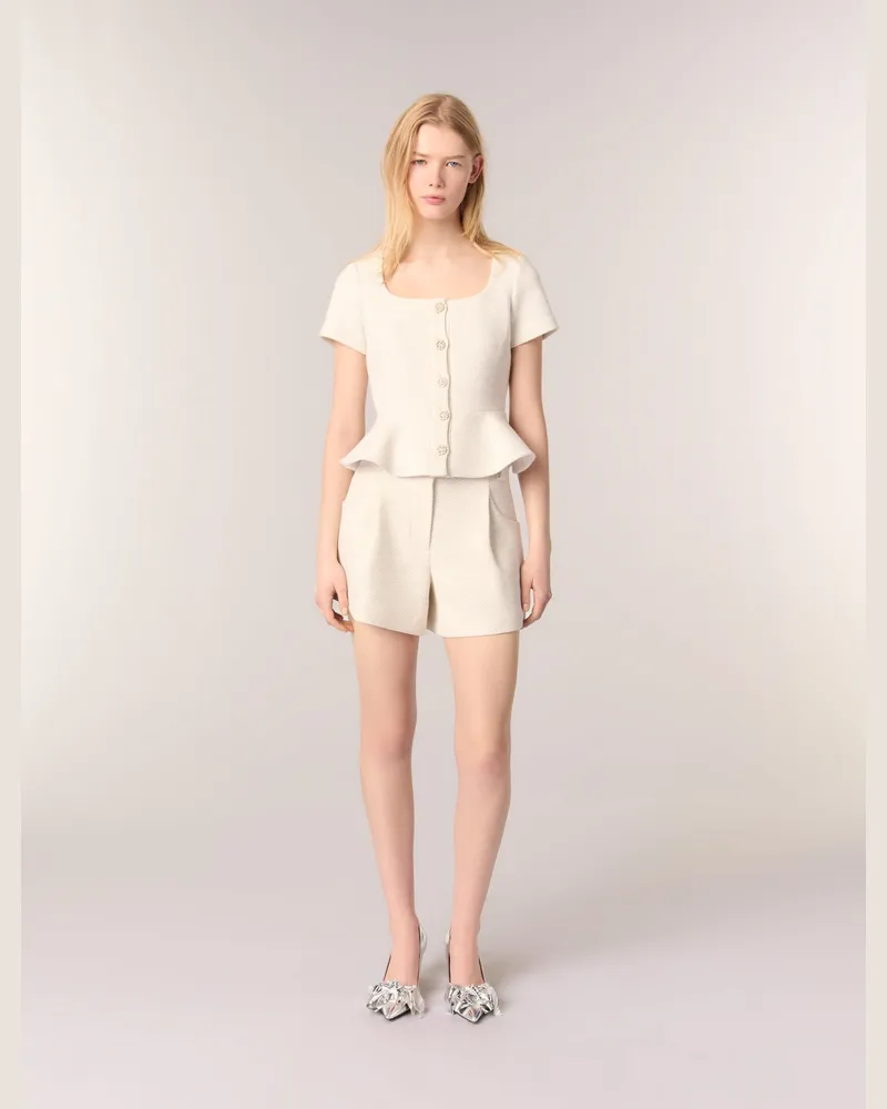 Maje Peplum-top Aus Tweed Und Lurex - Ecru Ecru