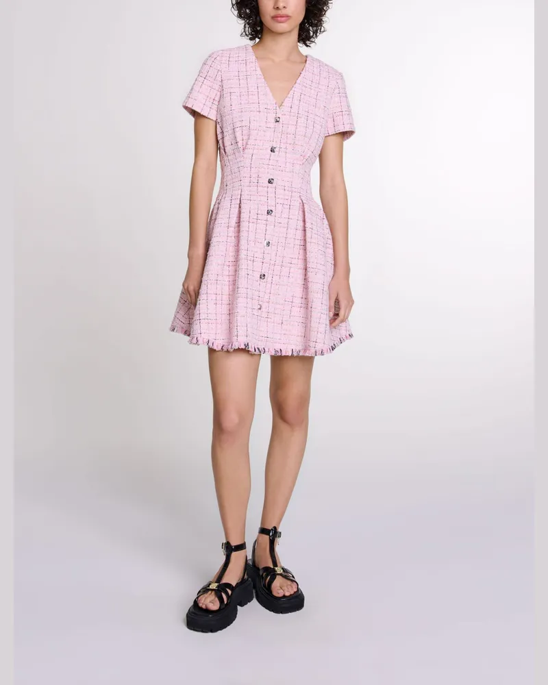 Maje Kurzes Babydoll-kleid Aus Tweed - Rosa Rosa