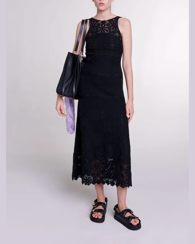 Maje Langes Häkelkleid - Schwarz Schwarz
