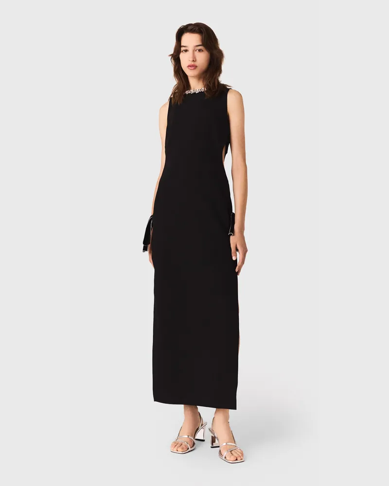 Maje Langes Kleid Mit Schmuckkragen - Schwarz Schwarz