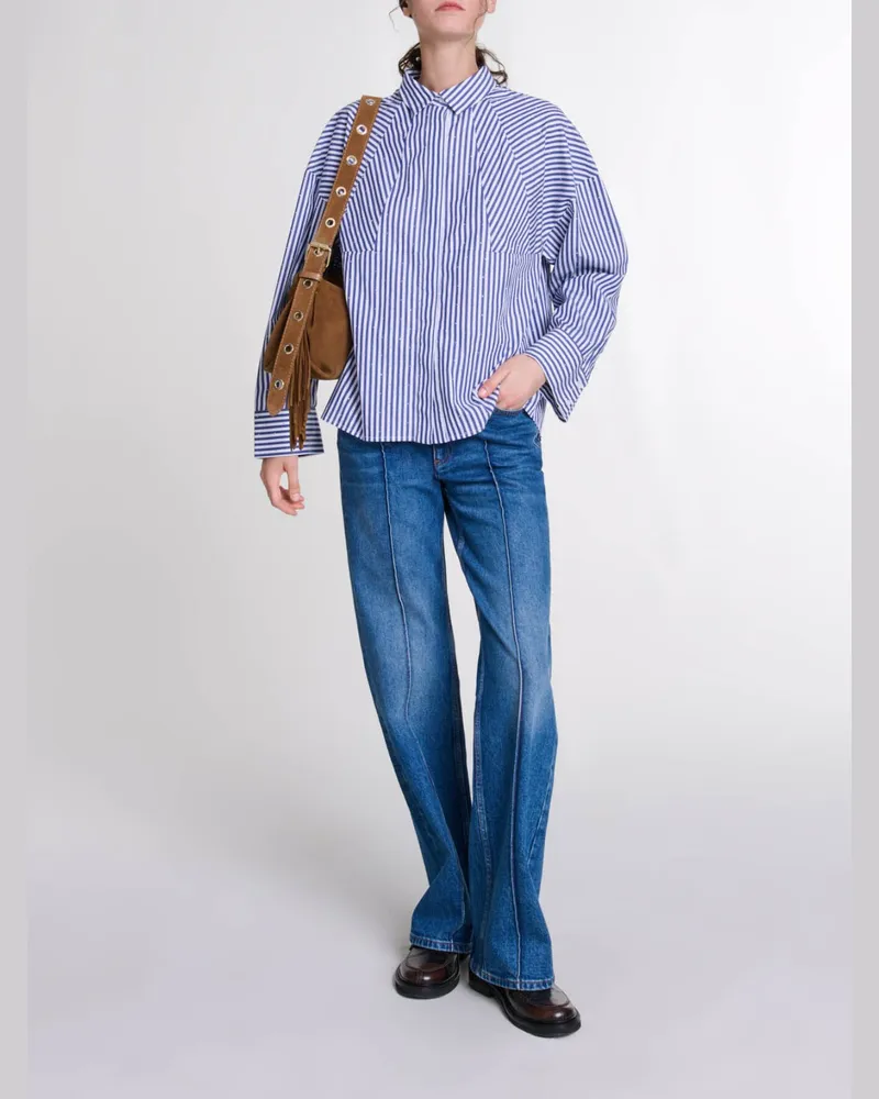 Maje Gestreiftes Hemd Mit Strass - Rayure Bleu Blanc Rayure