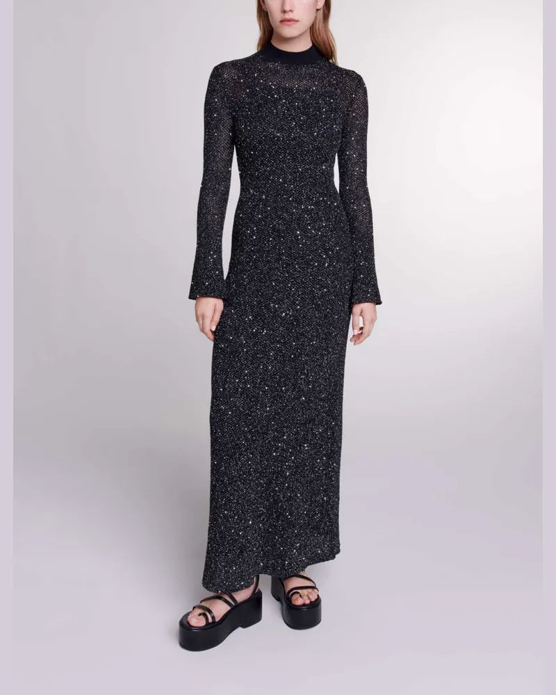 Maje Langes Strickkleid - Abendkleid - Schwarz Schwarz