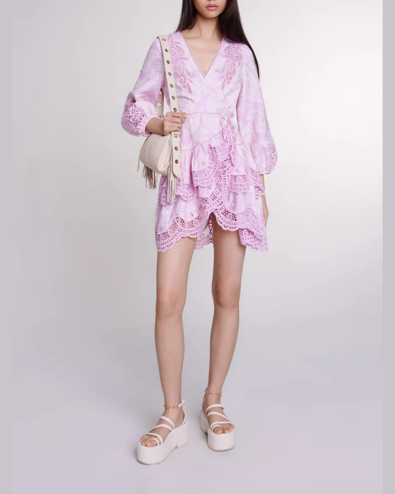 Maje Bedrucktes Wickelkleid Aus Leinen - Imprime Cachemire Rose Imprime