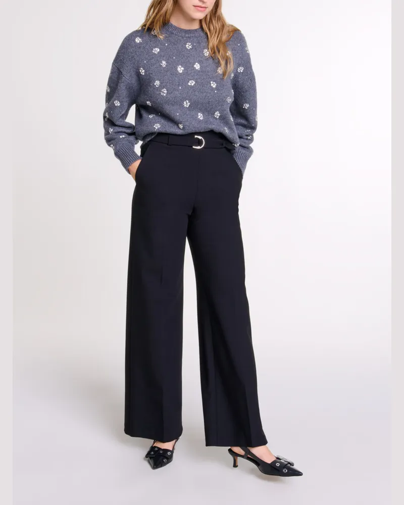 Maje Weite Hose Mit Gürtel - Schwarz Schwarz