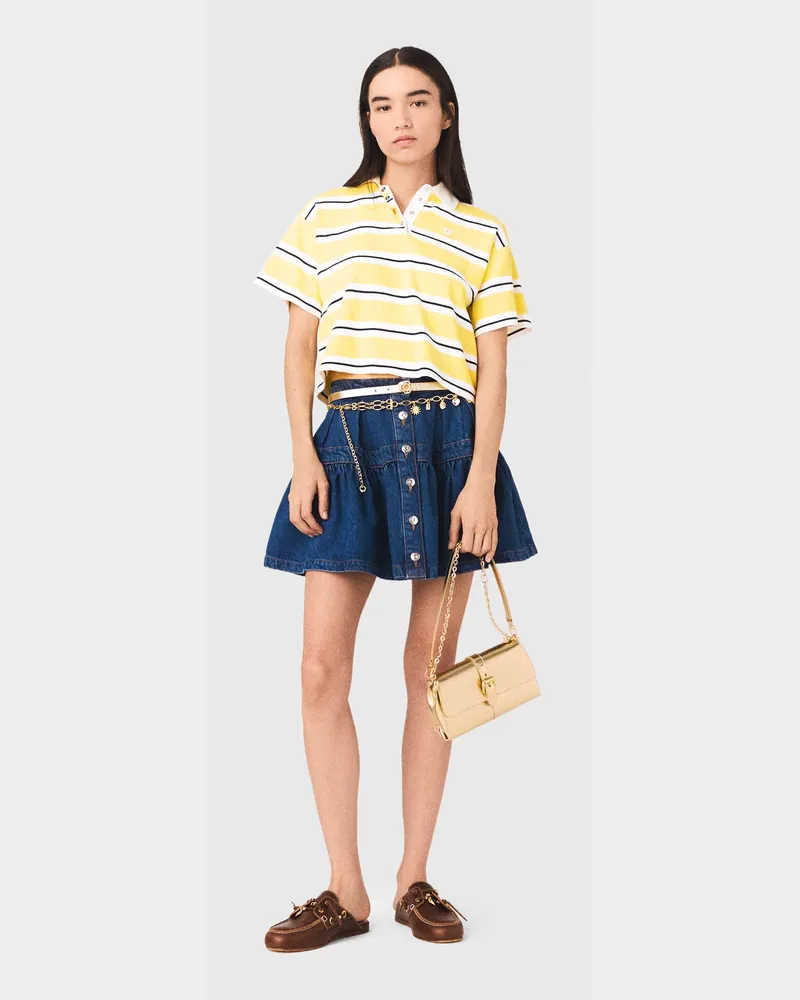 Maje Gestreiftes Kurzarm-poloshirt - Gelb Blassgelb