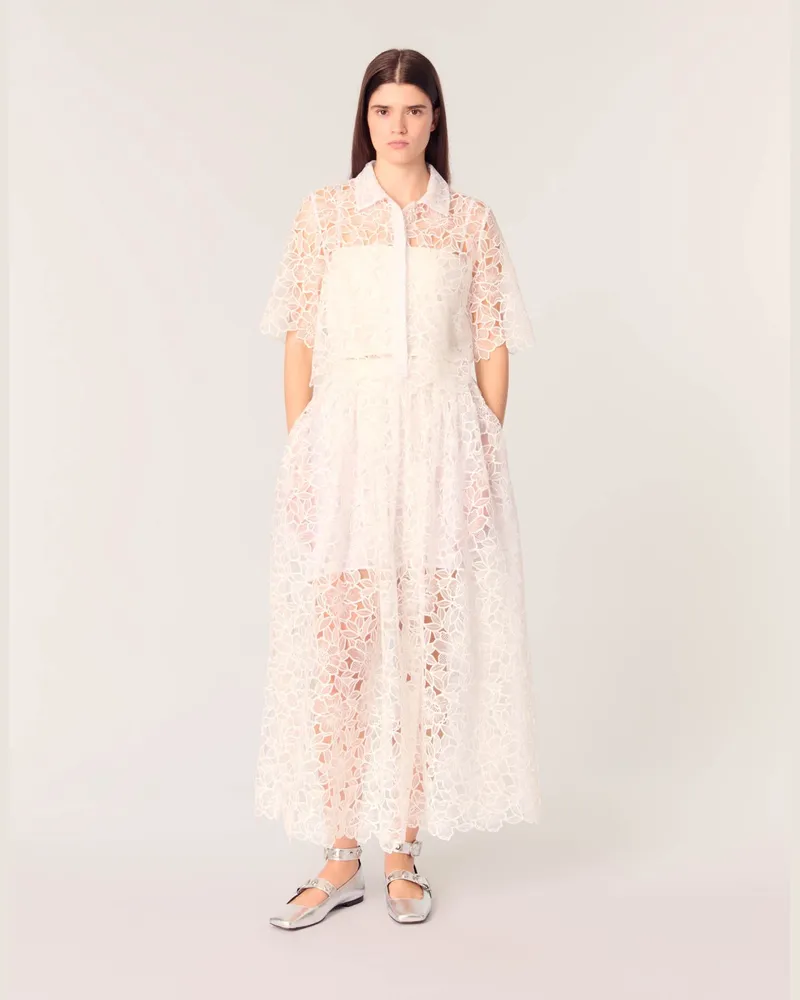 Maje Kurze Bluse Aus Floraler Guipure-spitze - Weiß Weiß