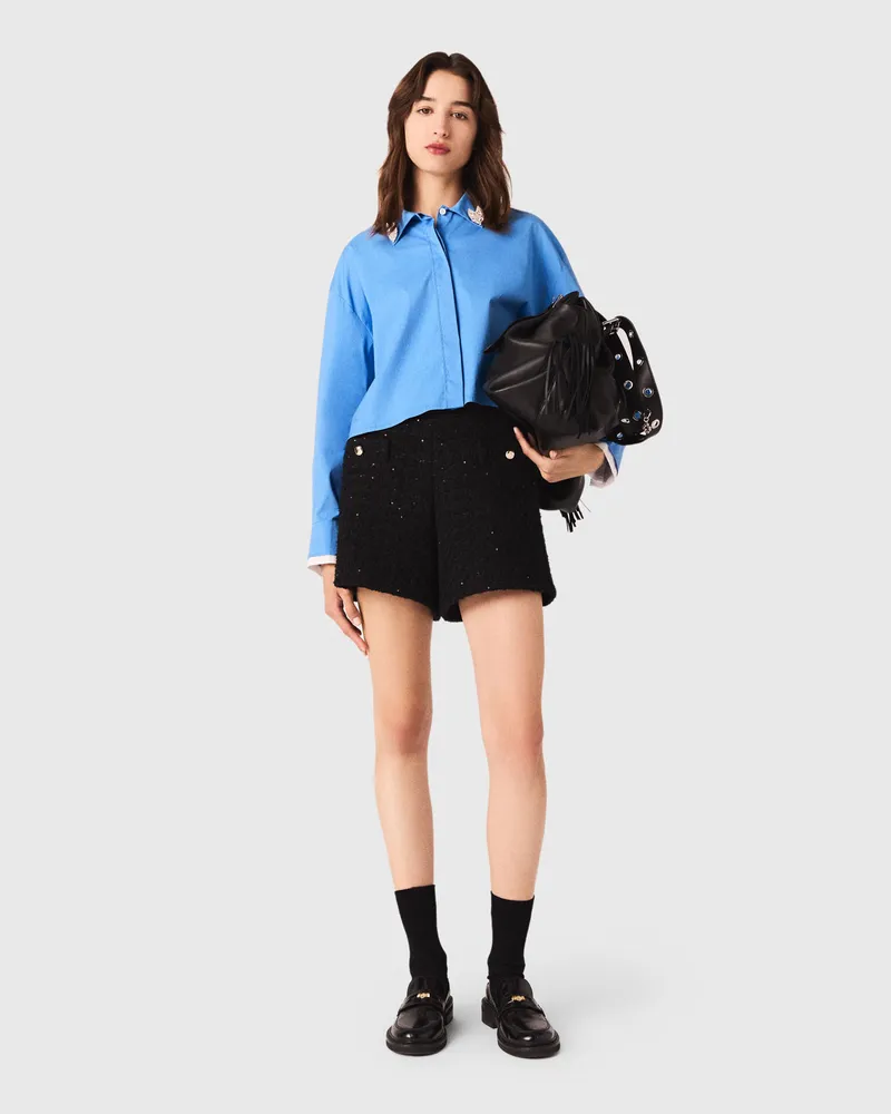 Maje Tweedshorts Mit Strass - Schwarz Schwarz