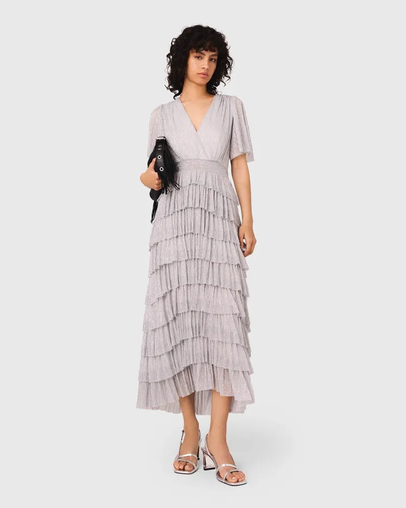 Maje Metallisiertes Kleid Mit Rüschen - Silber Silber
