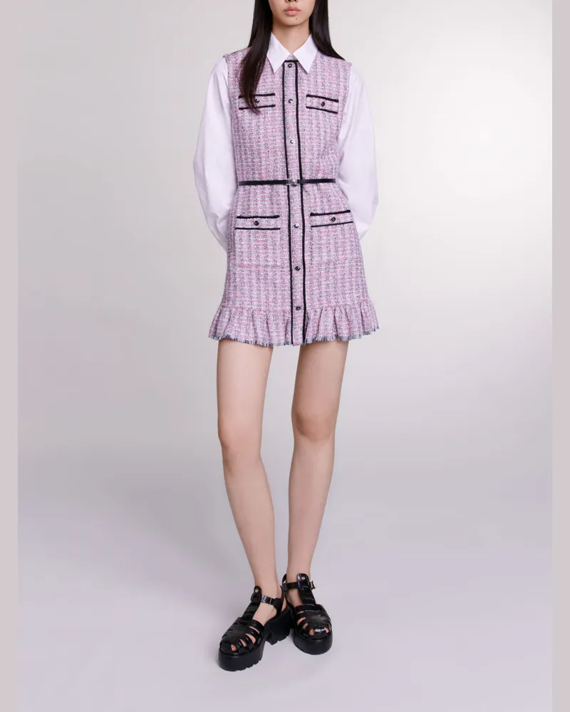 Maje Kurzes 2-in-1 Kleid Aus Tweed - Rosa / Schwarz Rosa