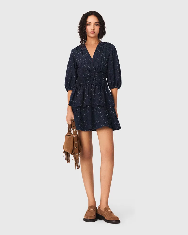 Maje Kleid Mit Volants Und Strass - Marineblau Marine