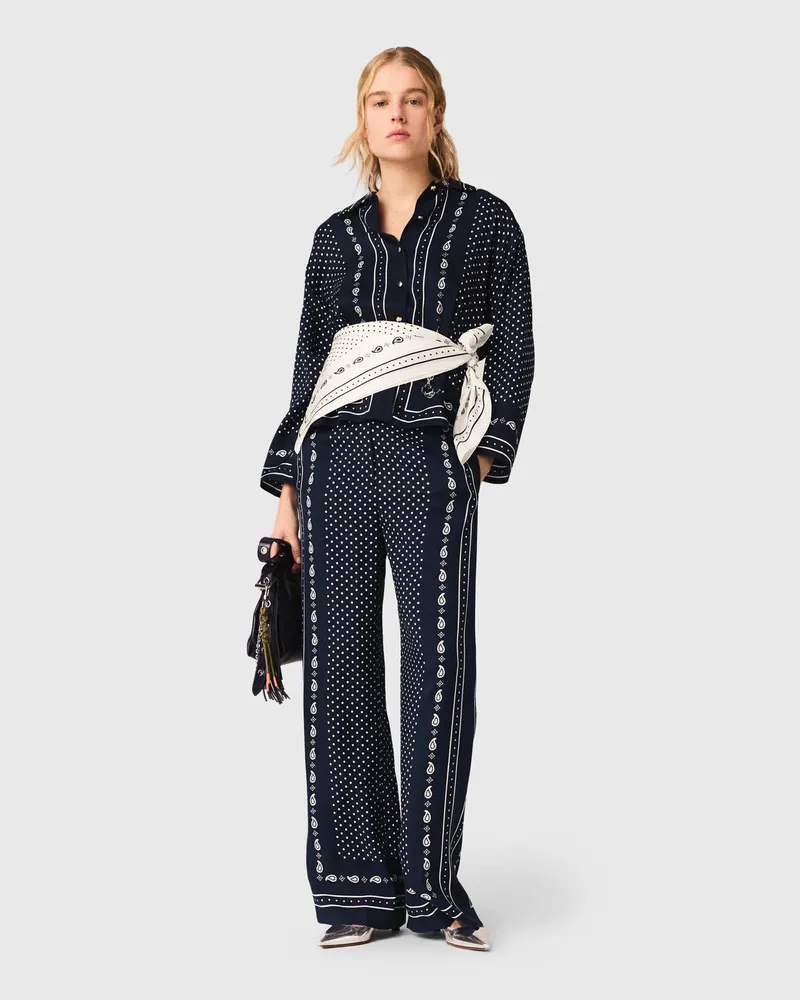 Maje Gemusterte Fließende Hose - Marine Pois Bandana Print Marine