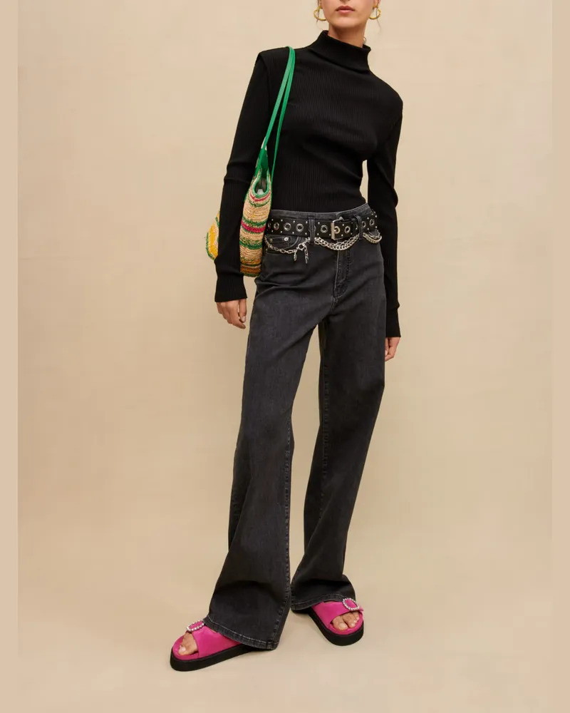 Maje Schwarze Baggy-jeans Mit Gürtel Schwarz
