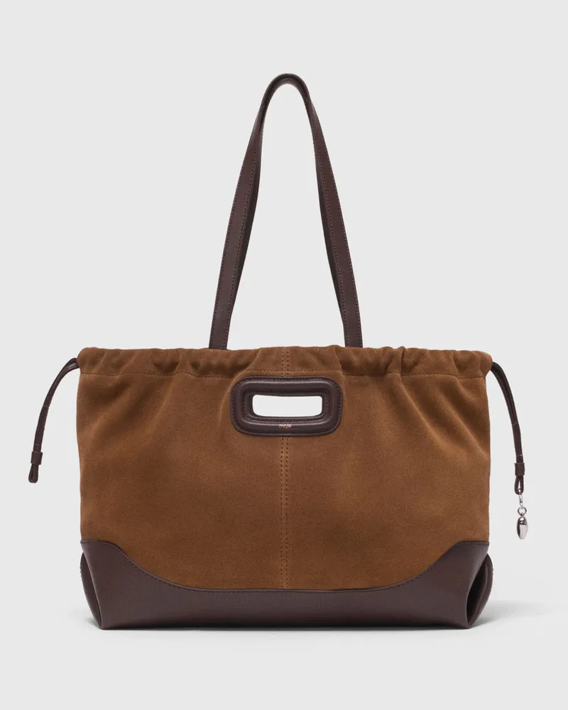 Maje Milpli Tragetasche Aus Leder-velours-mix - Camel/marron Camel